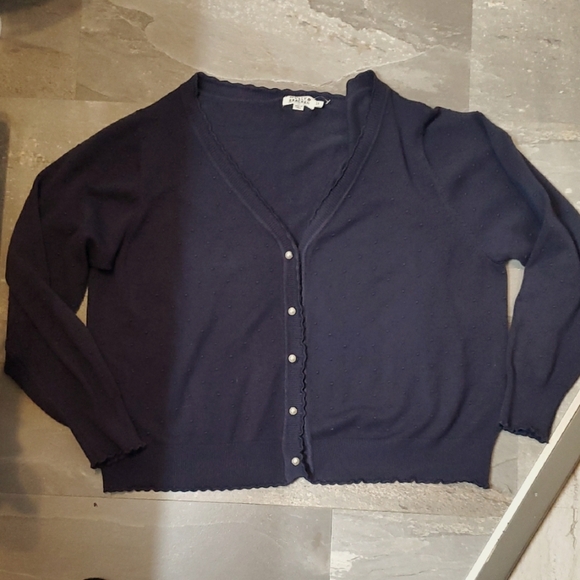 Molly Bracken Long Sleeves Cardigan. Navy Blue. Textured. Pearl Buttons. 3XL. - Picture 4 of 16